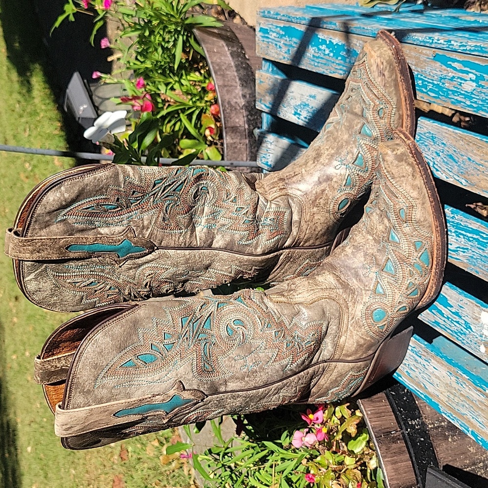 Lucchese Desert Plato Inlay Resistol Ranch Brown Turquoise Cowgirl Western Boots